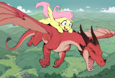 3794930__safe_ai+generated_prompter-colon-mirta_fluttershy_dragon_pegasus_pony_blushing_cloud_duo_fangs_flying_horns_image_open+mouth_png_riding_scared.png