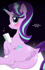 1876527__explicit_artist-colon-tsudashie_starlight glimmer_anatomically correct_anus_bed_blushing_book_cutie mark_dialogue_dock_female_he.png