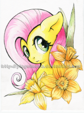 1320771__safe_artist-colon-pingwinowa_derpibooru+import_fluttershy_pegasus_pony_bust_daffodil_flower_looking+at+you_looking+sideways_portrait_solo_trad.png
