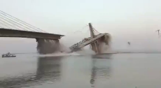 A bridge under construction in India collapses for the second time since 2022 .mp4
