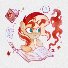 7031501__safe_artist-colon-miss-dash-aciturn_imported+from+derpibooru_sunset+shimmer_pony_unicorn_book_female_fire_horn_mare_paper_question+mark_solo_yellow+coa.png