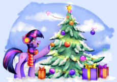 3133480__safe_twilight+sparkle_pony_solo_clothes_unicorn_smiling_open+mouth_horn_magic_tree_telekinesis_holiday_scarf_unicorn+twilight_g.jpg