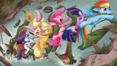 2981529__safe_artist-colon-jinzhan_derpibooru+import_applejack_fluttershy_pinkie+pie_rainbow+dash_rarity_twilight+sparkle_alligator_earth+pony_pegasus_.jpeg