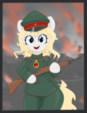 3737364__safe_alternate+version_artist-colon-kumakum_oc_oc-colon-aryanne_earth+pony_pony_semi-dash-anthro_blonde+hair_blue+eyes_explosion_female_fire_gun_mare_o.png