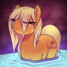 3519162__safe_artist-colon-thebatfang_applejack_earth+pony_pony_g4_-colon-o_bathing_eye+clipping+through+hair_eyelashes_eyes+closed_female_freckles_mare_missing.png