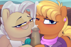 1664743__explicit_artist-colon-shinodage_mayor mare_ms-dot- harshwhinny_bedroom eyes_blowjob_blushing_clothes_cougar_cum_cum in mouth_cum.png