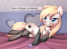 970653__solo_oc_clothes_solo female_blushing_suggestive_smiling_looking at you_bedroom eyes_socks.jpg