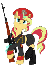 1588149__safe_artist-colon-xphil1998_sunset shimmer_beret_boots_clothes_command and conquer_crossover_dragunov_dragunov svd_epaulettes_female_glowing h.png