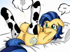 158450__explicit_solo_female_pony_oc_mare_clothes_oc+only_nudity_solo+female_nipples_edit_vulva_dialogue_socks_vagina_bed_freckles_on+back_crotchboob.jpg