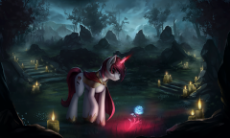 1892823__safe_artist-colon-l1nkoln_oc_candle_commission_female_fire_flower_glowing horn_grass_looking down_magic_mare_pony_smiling_solo_tree_unicorn.png