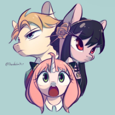 2879199__safe_artist-colon-thunderbolt_t_earth+pony_pony_unicorn_anime_anya+forger_female_loid+forger_male_mare_open+mouth_ponified_spy+x+family_stallion_trio_y.jpg