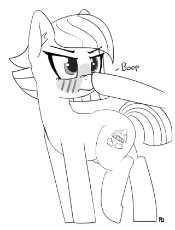1297498__safe_artist-colon-pabbley_limestone pie_angry_blushing_boop_disembodied hoof_frown_glare_grayscale_monochrome_nose wrinkle_offsc.png