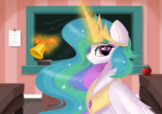 2484695__safe_artist-colon-janelearts_princess+celestia_alicorn_pony_bell_classroom_female_glowing+horn_horn_magic_mare_smiling_smiling+at+you_solo_telekinesis.png