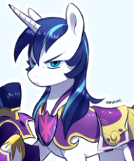 r63 gleaming shield 1758304__safe_artist-colon-zoruanna_shining+armor_pony_unicorn_armor_female_glare_gleaming+shield_helmet_looking+at+you_mare_rule+63_scowl_signature_si.png