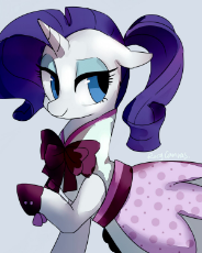 986204__safe_rarity_solo_female_pony_mare_clothes_simple+background_unicorn_cute_looking+back_floppy+ears_raised+hoof_dress_shoes_lidded+eyes_.jpg