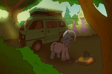 2830173__safe_trixie_female_pony_solo_mare_clothes_unicorn_tree_forest_cape_mug_coffee_trixie's+cape_bush_sleepy_coffee+mug_nightgown_yawn_camp.jpg