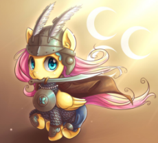 612139__safe_solo_fluttershy_cute_smiling_looking at you_armor_weapon_mouth hold_sword.jpeg