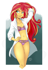 1494536__suggestive_artist-colon-ponut_joe_sunset shimmer_equestria girls_adorasexy_bedroom eyes_belly button_bra_breasts_clothes_cute_delicious flat c.png