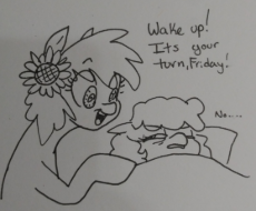 2959290__safe_female_pony_oc_mare_oc+only_earth+pony_monochrome_traditional+art_duo_dialogue_bed_grayscale_flower_wingding+eyes_flower+in+hair_blanke.jpg