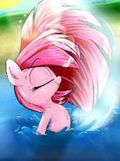 786157__safe_artist-colon-madacon_edit_pinkie pie_beach_cropped_ear fluff_eyes closed_shiny_smiling_solo_splash_swimming_wet_wet mane.png