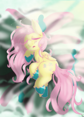 3049041__safe_fluttershy_female_pony_solo_mare_pegasus_open+mouth_wings_eyes+closed_bed_unshorn+fetlocks_lying+down_derpibooru+exclusive_sleeping_col.png