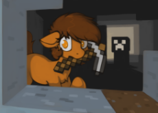 3063856__safe_pony_oc_oc+only_mouth+hold_artist-colon-marsminer_minecraft_oc-colon-venus+spring_pickaxe_creeper_venus+spring+having+a+bad+time_aww+ma.png