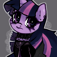 3360141__safe_artist-colon-rebbex_twilight+sparkle_pony_unicorn_g4_ear+piercing_earring_female_goth_horn_jewelry_makeup_piercing_simple+background_solo_unicorn+.jpg