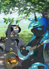 7437052__safe_artist-colon-nikosh_imported+from+derpibooru_oc_oc-colon-dusk+avenheart_oc-colon-kryostasis_bat+pony_changeling_apple_banana_baske.png