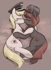3737428__safe_artist-colon-plunger_oc_oc+only_oc-colon-aryanne_oc-colon-veronika_earth+pony_pony_blushing_butt_communism_duo_eyes+closed_female_hat_kissing_lesb.png
