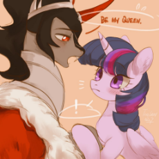 2084804__safe_artist-colon-tingsan_king sombra_twilight sparkle_alicorn_blushing_clothes_crack shipping_crown_exclamation point_fangs_female_holding ho.jpeg