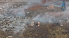 Syria drone showing intensity of bombardment on village of Hamamiyat N. Hama today after R.mp4