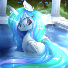 1397201__safe_artist-colon-madacon_princess+celestia_alicorn_bathing_chest+fluff_colored+pupils_column_crepuscular+rays_cute_female_looking+back_mare_p.png