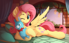 1423079__safe_artist-colon-yakovlev-dash-vad_fluttershy_alpaca_bed_cute_one eye closed_open mouth_pegasus_plushie_pony_prone_shyabetes_solo_window.png