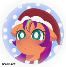 3416863__safe_artist-colon-eltrash_art6_derpibooru+import_sunny+starscout_earth+pony_pony_g5_blushing_christmas_clothes_cute_female_hat_holiday_icon_im.jpeg