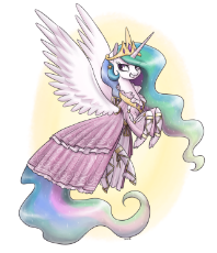 1229237__safe_solo_clothes_princess+celestia_smiling_looking+at+you_dress_spread+wings_grin_piercing.png