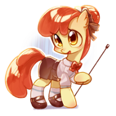 7314410__safe_artist-colon-izuchi_imported+from+derpibooru_apple+bloom_earth+pony_pony_bow_bowtie_clothes_female_hair+bow_mare_older_older+apple+bloom_shirt_sho.jpg