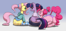 2800154__suggestive_twilight+sparkle_fluttershy_pinkie+pie_female_pony_mare_clothes_simple+background_unicorn_looking+at+you_butt_eyes+closed_plot_so.jpg