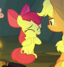 1520345__safe_screencap_apple bloom_applejack_campfire tales_animated_clapping_gif_pony.gif