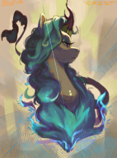 6977974__safe_artist-colon-egil_imported+from+derpibooru_rain+shine_kirin_abstract+background_bust_female_lidded+eyes_solo.jpg
