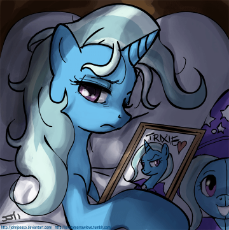 721__safe_artist-colon-johnjoseco_trixie_pony_unicorn_adobe+imageready_bed_bust_female_looking+at+you_mare_morning+ponies_narcissism_picture_pillow_plushie_.png