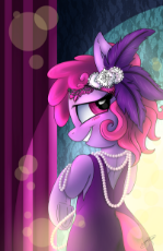 1147810__safe_artist-colon-johansrobot_berry punch_berryshine_berrybetes_bipedal_blushing_clothes_cute_dress_grin_looking back_pearl_pony_solo_underhoo.png