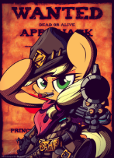 1202744__safe_solo_applejack_clothes_looking at you_crossover_hat_weapon_gun_signature.png