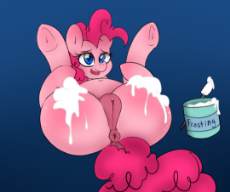 1795332__explicit_artist-colon-spottyfreak_pinkie pie_anus_blue eyes_blushing_clitoris_food_foodplay_frosting_icing_nudity_presenting_whipped cream.png