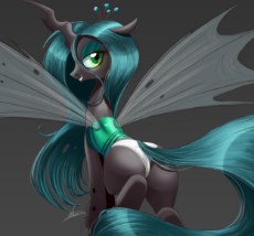 1431997__suggestive_artist-colon-raps_queen chrysalis_bugbutt_changeling_changeling queen_clothes_female_looking back_mare_panties_simple background_sm.png