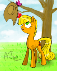 7504660__safe_artist-colon-applejackinmyheart_imported+from+derpibooru_applejack_butterfly_earth+pony_pony_accessory+theft_apple_applejack27.jpg