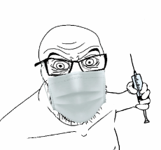 masked crazy covidian with a syringe.gif